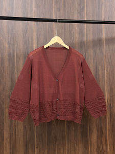 Lightweight Loose Knitted Open Cardigan Womens Summer Air Conditioning Cover up Short Sleeve V Neck Hollow out Design