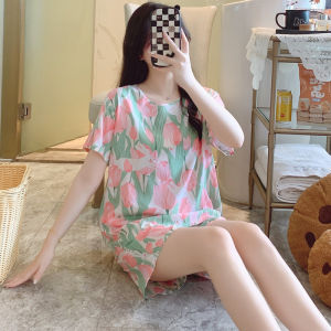 ชุดนอนผ้าไหมคอตตอนแขนสั้นสำหรับผู้หญิงในช่วงฤดูร้อนปี 2025 ชุดนอนผ้าไหมเทียมใหม่สำหรับนักเรียนในบ้านชุดผ้าไหมฤดูร้อนสำหรับผู้หญิง