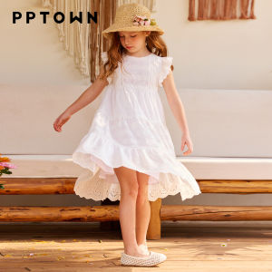 PPTOWN | Childrens Lace White Summer Dress Flying Sleeve Princess Style