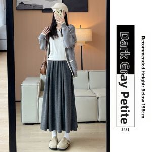 YAYANGREN | Gray High Waist A-line Long Skirt for Petite Women