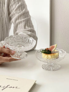 Elegant Glass High-legged Fruit Tray Creative Small Dessert Candy Display Plate Front Desk European Style Polished Surface