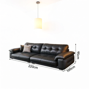 Italian Mid-Century Bauhaus Style Black Top-grain Leather Straight Row Sofa