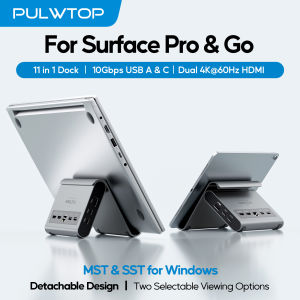 PULWTOP USB C Docking Station Dual Monitor with 2 HDMI 4K USB-C/A 10Gbps USB-A 5GbpsRJ45PD for Windows/Surface/Dell/HP