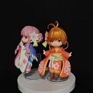 Bandai | 12cm Q Version KINOMOTO SAKURA And Friends Kimono GK Statue Collectible Kawaii Figurine Model Desktop Decor Gift Toys