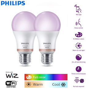 Philips | Philips 2PCS LED Smart E27 Bulbs WiZ 8.5W Wi-Fi & Bluetooth 220-240V Full Color EyeComfort Light Frosted Dimmable A Lamps