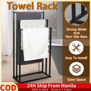 Towel Rack Standing Drying Rack 3 Layer Metal Towel Holder Floor Towel Rack Outdoor Clothes Rack Bathroom Organizers Rack Non-Perforated Simple Balcony Storage Rack For Bathroom Bedroom