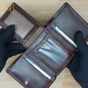 Ví nam ví da bò 3 gấp cài nút bấm cao cấp chính hãng Men Leather M2V3R4 quà tặng sinh nhật đẹp sang trọng bóp nam hàng hiệu da thật