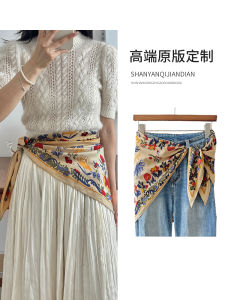 เข็มขัดผ้าพันคอผ้าไหม ผ้าพันคอสามเหลี่ยมสำหรับผู้หญิง เข็มขัดเอว ผ้าพันคอตกแต่ง แฟชั่นฤดูใบไม้ผลิและฤดูร้อน ผ้าฝ้ายโพลีเอสเตอร์ ลายพิมพ์