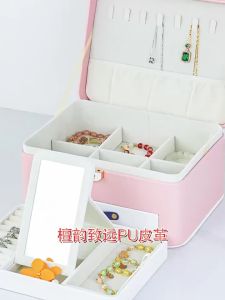 New Advanced2-Layer PU Leather Large Display Jewelry Box Organizer for Rings and Earrings Gift Box for Jewelry Storage with Lock