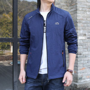 Summer Men Sun-Protective Clothing Thin UV Protection Sports Ice Silk Quick-Drying Shell Jacket Stand Collar Jacket Sports Outwear