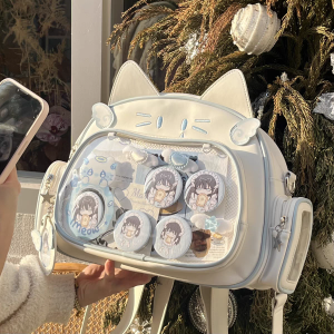 Large Capacity Mechanical Cat Shoulder Bag Youthful Female Style Soft Handle Double Zipper Casual Daily Use Backpack