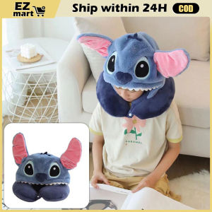 Stitch Hooded U Pillow Cartoon Soft U-pillow Travel Pillow Plus Hat Cushion Nursing Adult Kids Gifts Child Girl Winnie Pillow