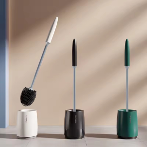 Rugby-Shaped Toilet Brush Set Bathroom Long Handle Soft Silicone Bathroom Toilet Deep Cleaning Anti-Scratch Non-Stick Hair