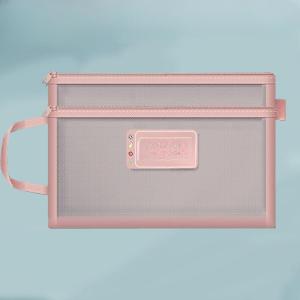 A4 File Storage Bag Zipper Style Double-layer Mesh Storage Bag Large Capacity Student Stationery Storage Bag Transparent Folder