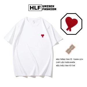 Áo thun thêu Tim nơ đỏ form rộng áo thun tay lỡ HLFashion