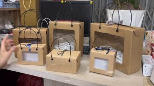 [COMBO 2] Hộp giấy - túi giấy mặt kính - Quai Nhựa (16.5x18.8x9.2cm) - đựng sản phẩm quà tặng