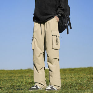 กางเกงขายาวทรงตรงผ้าขนแกะสำหรับใส่ไปทำงานสไตล์อเมริกันสำหรับผู้ชาย กางเกงขายาวทรงตรงบุขนแกะสำหรับฤดูใบไม้ร่วงและฤดูหนาว