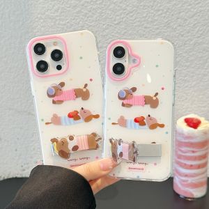 💯【Phone Case】+FREE Shipping 💯 Korean Girl Heart Cartoon Sausage Dog Suitable For iPhone 12 13 14 15 16 Pro Max Folding Stand Creative Niche New Internet Famous Premium All Inclusive