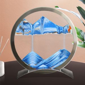 [Toronto2] Moving Sand Art Picture Round Glass Quicksand 3D Sandscape In Motion Display Flowing Sand Frame Sand Painting Christmas Gifts