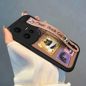 High-End Womens Silicone Strap Phone Case for VIVO IQOO 15 Series Black Cat Diary New Model Stand 10Pro Lens Full Cover 11S Cartoon Protective Cover