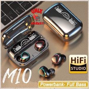 New Upgrade M10 TWS Bluetooth 5.1 in-Ear 9D Touch Sport Wireless Earphone gaming case bisa jadi powerbank digital screen
