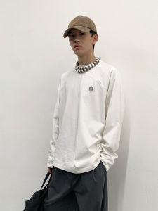 Roaringwild Mens Pure Cotton Long Sleeve T-shirt round Neck Embroidery Base Shirt Urban Fashion Casual Wear for Youth