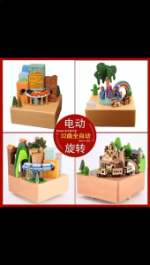 [Local Seller] Electric Wooden Music Box Rechargeable One-Touch Operation 32 Songs Played in Loop gift for kids adults