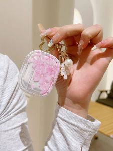 Sweet Pink Cherry Blossoms Flower Pearl Pendant Case For Apple AirPods Pro 2 1 3 Flowers Butterfly Earphone Cases Heart Keychain