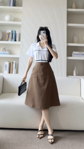 [MUA 2 GIẢM 70K] Áo Thun Polo Nữ GUMAC Dáng Lửng Nẹp Xẻ V In Sọc Ngang Thun Cá Sấu Thoáng Mát ATF06002 - APG07053