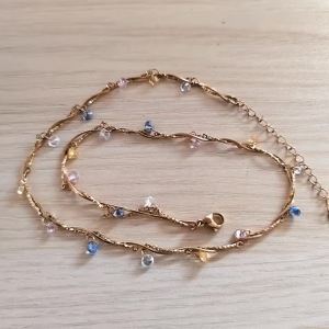 Twisted Stainless Steel Link Chain Necklace Women Fashion Summer Boho Jewelry Rainbow Crystal Charm Necklace