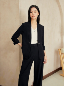 Elegant Slim Fit Summer Office Casual No-collar Pure Wool Suit Jacket