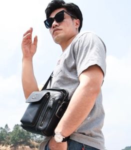 BULLCAPTAIN Top-Grain Leather Mens Soft Genuine Leather Vertical Crossbody Bag With Dedicated Phone Compartment