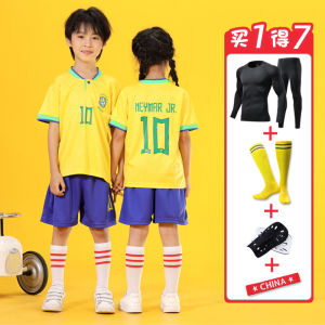 Brazil National Team Childrens Football Uniform Set Training Wear Home Stadium Short Sleeve Soccer Kit for Kids