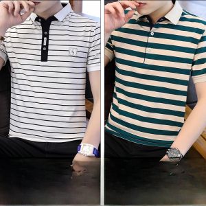 ROMON | Summer Lightweight Cotton Mens Striped Short Sleeve T-Shirt
