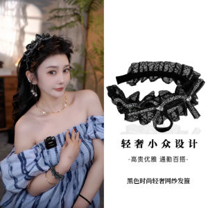 หมวกผมผ้าตาข่ายสีดำประดับเพชร โบว์ผีเสื้อ หมวกผมสไตล์เกาหลีหรูหรา หมวกผมผ้าไหม หมวกผมแฟชั่น หมวกผมผู้หญิง