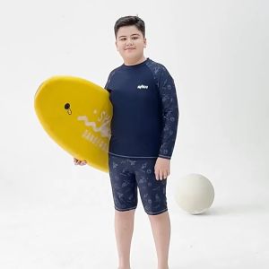 9 - 14 Yrs Kids Teenagers Oversize Plus Size Split Long Shirt Swimsuit set + Free Cap Quick-Drying Fat Kid Swimwear