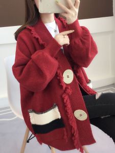 Mid Length Long Length Cardigan Sweater Female Spring and Autumn Loose Outdoor Junior High School Students Fringed Sweater Coat Top