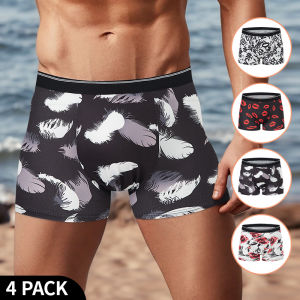 4 Pieces European and American Size MENS FASHION Printed Boxer Underwear Comfortable Swimming Trunks Oversized Underwear Shorts