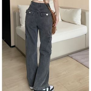 American High Street Retro Denim Cargo Pants Male and Female Trendy Brand Loose Slim Looking Casual Loose Pants Smooth Straight-Leg Trousers