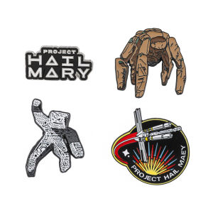 Project Hail Mary 4-Piece Enamel Pin Set Sci-Fi Book And Movie Fan Collectible Badges Featuring Rocky And Graces Sculpture