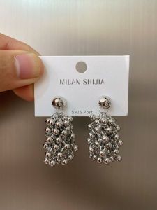 Elegant Vintage Ball Bead Tassel Earrings 925 Silver Gold Cold Tone Niche Design Womens Fashion Jewelry Accessories