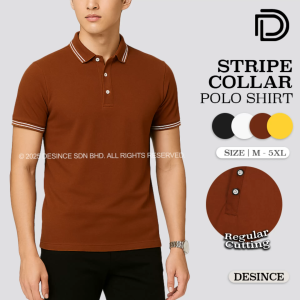 DESINCE Men Polo Shirt Striped Collar Casual T-Shirt Tee Shirt Top Clothing Smart Casual Baju Polo Lelaki MT 052