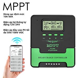 Bộ Điều Khiển Sạc Năng Lượng Mặt Trời Tự Động MPPT 12V 24V WiFi Điều Chỉnh Tấm Pin Năng Lượng Mặt Trời Hai Cổng USB 60A Cho Pin Lifepo4 Axit Chì Lithium