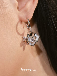 Boonee Alus Moonlight Rose Series Shell Flower Earrings Womens New Fashionable Silver Needle Circle Ear Jewelry