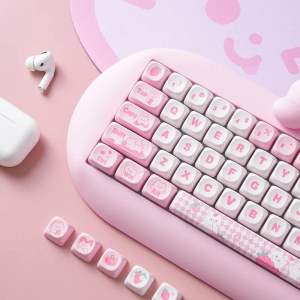 Pink or Brown Cat Neko Kawaii Mechanical Keyboard Milk Linear Switches | Tok Tok Sounding Cute Keyboard | For Keebs Collection and Gifts