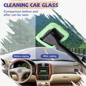 Car Window Cleaner Brush Kit Long Handle Microfiber Wiper Windshield Interior Exterior Glass Defogging Dash Cleaning Tool Reusab