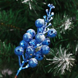 19cm Cành Quả Mọng Giả Phủ Tuyết Xốp Màu Xanh Lấp Lánh Dùng Trang Trí Cây Thông Noel Đồ Thủ Công Tự Làm Giáng Sinh Gói 4 Chiếc