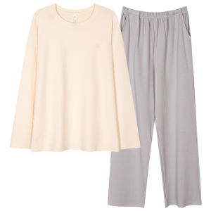 MiiOW | ชุดนอนผ้าฝ้ายแท้ Catman สำหรับผู้ชาย ฤดูใบไม้ผลิ ฤดูใบไม้ร่วง ฤดูร้อน ชุดนอนแบบแยกส่วนแขนยาว คอกลม ระบายอากาศได้ดี