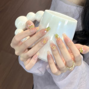 Handmade Yellow Flower Design Wearable Nail Tips Detachable Hand-Painted False Nails Gentle Color Series from Mainland China