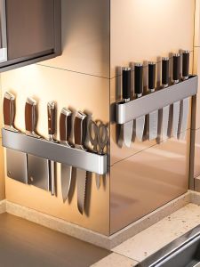 MEIZHUFU | Wall-Mounted No-Drilling 304 Stainless Steel Knife Rack